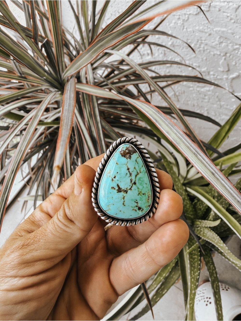 Numi Olive heavy Sterling Turquoise Statement Ring - Teardrop  sz 6